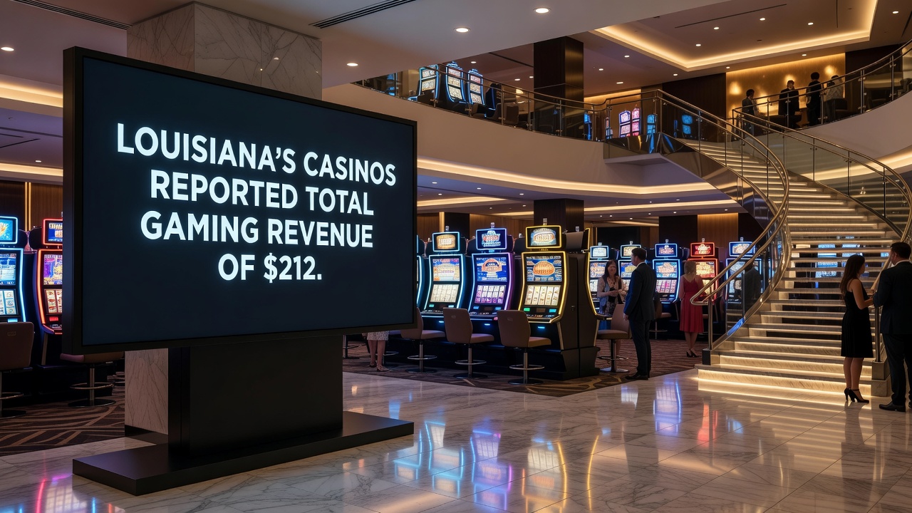 Detailed view of riverboat casino exterior along Louisiana waterway with gaming signage
